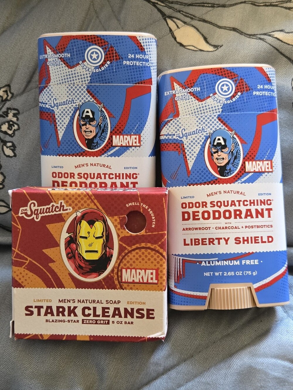 Dr. Squatch Marvel Iron Man Soap And Two Captain America Deodorant Set